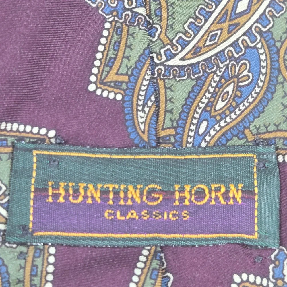 Hunting Horn Classics Mens Burgundy Paisley Silk Geometric Necktie